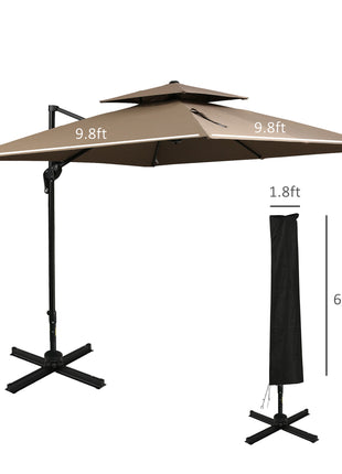 10ft Offset Patio Umbrella with Base, Hanging Aluminum Cantilever Umbrella with 360-degree Rotation, Coffee
