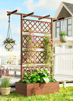 Wooden Trellis Planter Box, Raised Garden Bed to Grow Vegetables, Herbs and Flowers