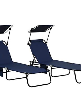 Chaise Lounge Pool Lounge Chairs Set of 2,Outdoor Sun Tanning Chairs,Reclining Back,Steel Frame and Side Pocket,Blue
