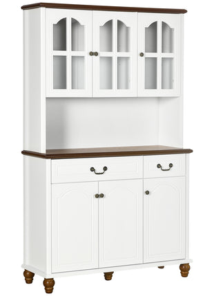 Kitchen Buffet with Hutch, Freestanding Pantry Cabinet with 6 Doors, 2 Drawers and 3-Level Adjustable Shelves, White
