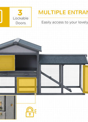 58" Large Rabbit Hutch Outdoor Indoor, Wooden Bunny Hutch, Guinea Pig Cage with Run, Removable Tray, Asphalt Roof, Lockable Doors and Ramp, for 1-2 Small Rabbits, Chickens, Ducks, Dark Gray