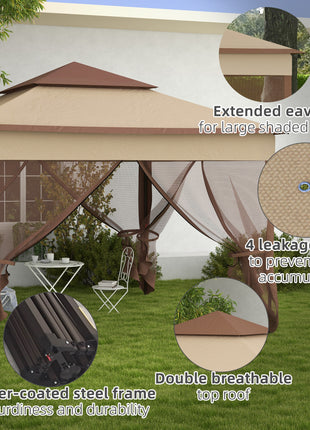 Outdoor Patio Pop Up Canopy Gazebo Shelter with Zipper Netting, Carry Bag, 11' x 11', Khaki