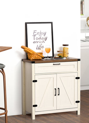 Modern Farmhouse Sideboard with Storage, Buffet Cabinet with 2 Barn Doors and Drawer for Dining Room, Distressed White