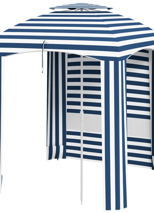 5.8' x 5.8' Cabana Umbrella for Travel, Walls, Vents, Ruffles, Carry Bag, Beach Umbrella, Blue & White Stripe