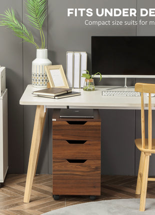 3 Drawer Mobile File Cabinet, Rolling Printer Stand, Vertical Filing Cabinet, Brown Wood Grain