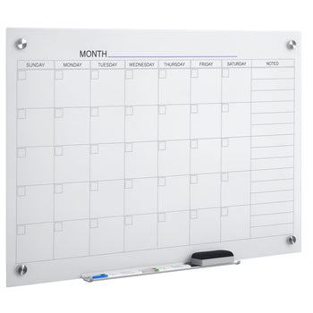 35"x23" Dry Erase Wall Calendar Glass Whiteboard Monthly Planner for Homeschool Supplies & Home Office Organization with 4 Markers and 1 Eraser,Frameless