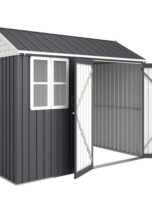 8' x 6' Metal Garden Storage Shed, Extra Large Outdoor Tool Storage House w/ Doors, Window and Air Vents, Dark Gray