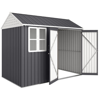 8' x 6' Metal Garden Storage Shed, Extra Large Outdoor Tool Storage House w/ Doors, Window and Air Vents, Dark Gray