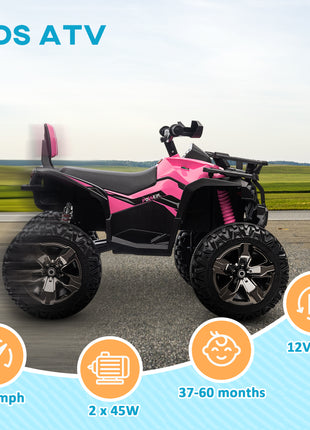 12V 4 Wheeler Kids ATV with Music, Headlights for 37-60 Months Boys and Girls, Pink