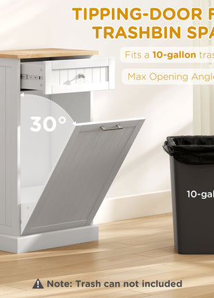 10 Gallon Tilt Out Trash Cabinet, Wooden Hidden Trash Can with Storage Drawer for Kitchen, Laundry Hamper Cabinet for Bathroom, White