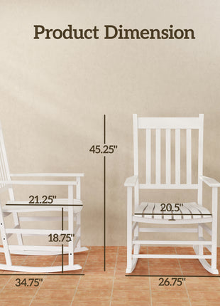 Wooden Outdoor Rocking Chair with Armrests, High Back for Garden, Patio, Balcony, Porch, White
