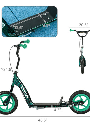 Kids Scooter with Adjustable Handlebar, Kids Kick Scooter with Non-slip Footplate, Rear Brake, 12" EVA Wheels, Green