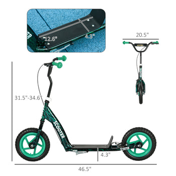 Kids Scooter with Adjustable Handlebar, Kids Kick Scooter with Non-slip Footplate, Rear Brake, 12" EVA Wheels, Green