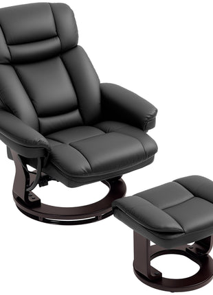 Swivel Recliner with Ottoman, PU Leather Reclining Chair with Footrest, for Living Room, Bedroom, Black