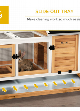 Wooden Rabbit Hutch with Wheels, Run, Slide-out Tray for Small Animals, Guinea Pig, Yellow