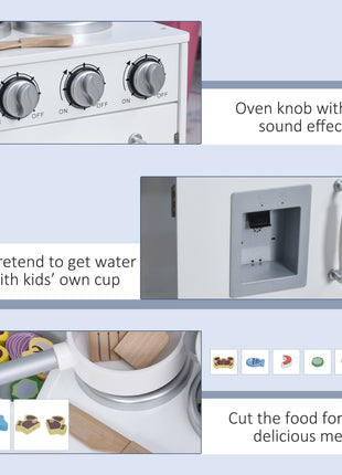 Kids Kitchen Playset with Telephone, Wooden Kitchenette for kids with Cookware, Storage Cabinet, Water Dispenser, Blackboard, Toddler Pretend Play Kitchen with Cooking Accessories for Aged 3+