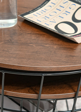 End Tables Set of 2, Nesting Tables with Storage, Round Accent Side Tables with Removable Top for Living Room,  Black/ Brown