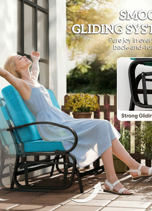 Outdoor Glider Bench, 2-Person Patio Rocker Loveseat with Tufted Cushions, Steel Frame for Porch, Garden Backyard, Blue