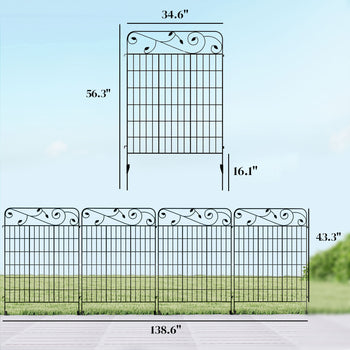 Garden Fence, 4 Pack Steel Fence Panels, 11.5' L x 56" H, Rust-Resistant Decorative Border Flower Edging