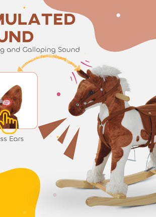 Toddler Rocking Horse, Kids Plush Rocking Chair Toy with Nursery Rhyme Music Brown