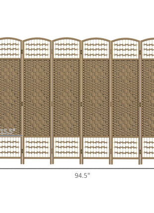 6 Panel Folding Room Divider Portable Privacy Screen Wave Fiber Room Partition for Home Office Natural