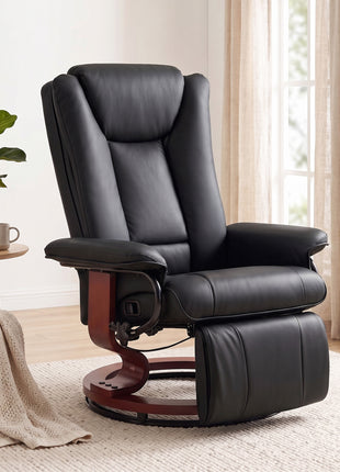 Modern RV Recliner Chair, PU Leather Swivel Recliner Armchair with Footrest for Living Room, Black