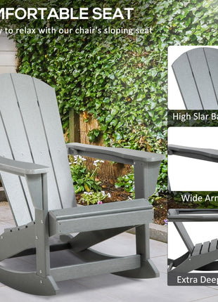 Outdoor Rocking Chair, HDPE Adirondack Porch Rocker Chair for Garden, Patio, Light Gray