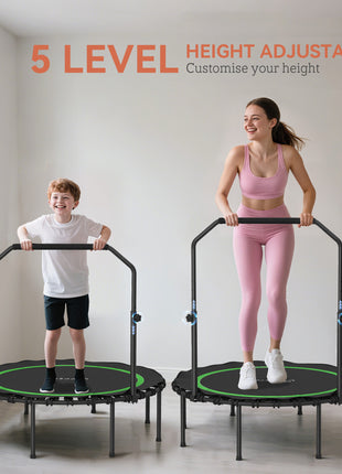 48" Rebounder Trampoline for Adults, Foldable Mini Trampoline with Adjustable Handle Bar for Indoor Outdoor, Green