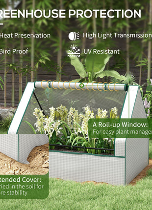 Raised Garden Bed, Outdoor Metal Planter Box with Mini Greenhouse, White and Brown