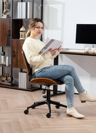 Home Office Chair No Arms with Wheels, PU Leather Desk Chair with Adjustable Height, 360 Swivel for Reading, Black