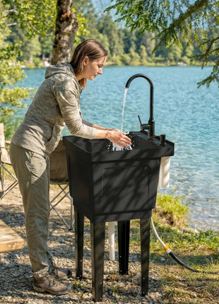 Portable 23-Gallon Utility Sink Laundry Tub for Washing Room, Freestanding Laundry Sink with Soap Dispenser, Black