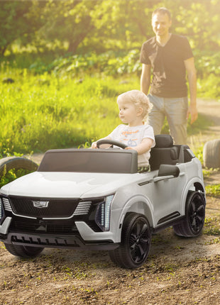 2-Seater 12V 10AH Ride on Truck, Cadillac Escalade Licensed Electric Car for Kids w/ Spring Suspension Wheels, White