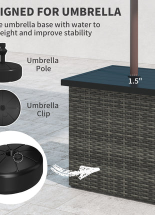 Wicker Side Table with 1.5" Umbrella Hole, Square Outdoor End Table with UV-Resistant Frame, Storage Space, Mixed-Gray