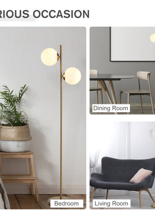 Floor Lamp w/ 2pcs Glass Lamp Shade Modern Portable Decorative Lamp, White