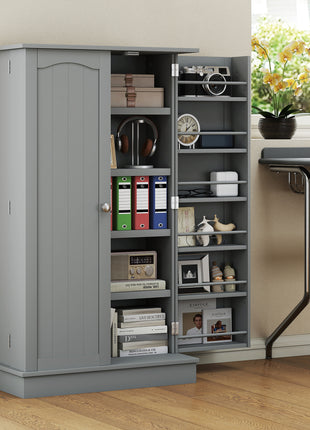 Freestanding Kitchen Pantry Cabinet, Kitchen Cabinet with 12 Door Shelves, Double Doors, 5-tier Shelving, Gray