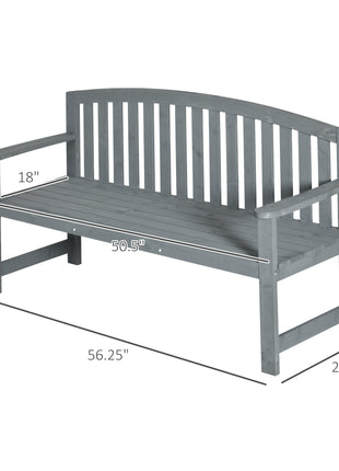56" Outdoor Wood Bench, 2-Seater Garden Bench with Backrest and Armrest, Patio Bench for Patio, Porch, Poolside, Balcony, Gray