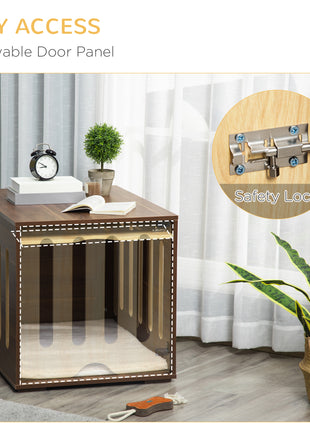 Furniture Style Dog Crate End Table with Removable Door Panel, Dog Crate Bed with Foam Cushion, Safety Lock, Indoor Use, for Small & Medium Dogs, Brown