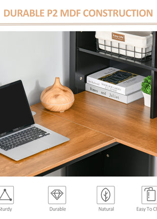 L Shaped Computer Desk with Hutch, 59" Corner Desk, Space Saving Home Office Desk with Storage Shelves, Drawer and Cabinet, Black