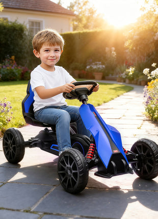 Kids Pedal Go Kart W/ Adjustable Seat, Swing Axle, Blue