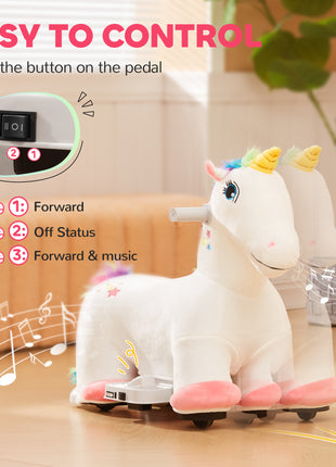 Kids Ride on Unicorn, 6V Battery Powered Electric Ride on Animal Toy w/ Music Forward, Foot Pedal for Aged 18-36 Months