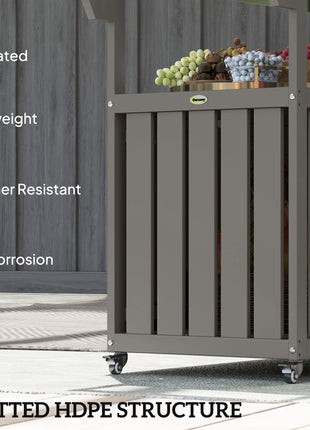 Outdoor Bar Cart with Storage, Stainless Steel Outdoor Bar Table Top, Wheeled HDPE Kitchen Island for Food Prep, Gray