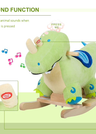 Kids Plush Ride-On Rocking Horse Toy Dinosaur Ride on Rocker Green with Realistic Sounds