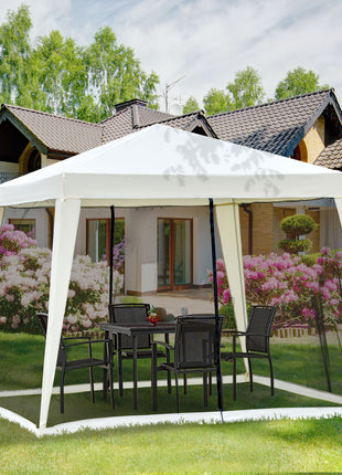 10'x10' Outdoor Party Tent Canopy with Mesh Sidewalls, Patio Gazebo Sun Shade Screen Shelter, Beige