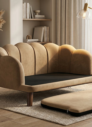 Pearl Design Pet Sofa for Medium and Large Sized Dogs, Pet Bed with Cushion and Solid Wood Legs, Coffee