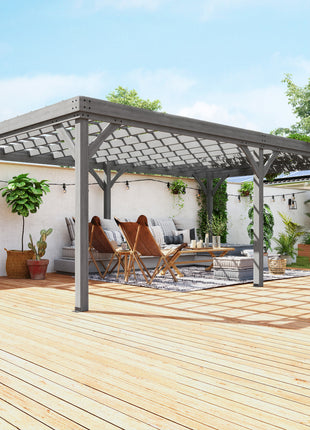 12' x 20' Outdoor Wooden Pergola, Grape Vine Gazebo with Concrete Anchors for Garden, Patio, Backyard, Deck, Gray