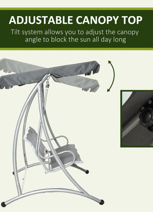 3-Seat Outdoor Porch Swing Chair, Patio Swing Glider with Adjustable Canopy, Breathable Seat, and Steel Frame for Garden, Poolside, Backyard, Gray