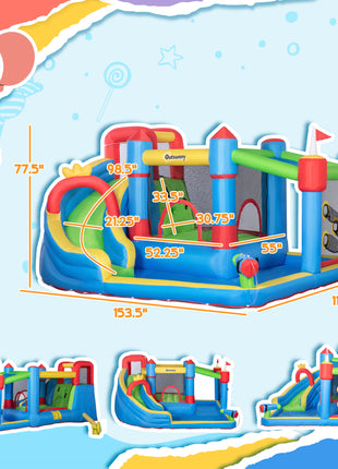 6-in-1 Inflatable Water Slide with Splash Pool, Slide, Climbing Wall, Water Cannon, Inflatable Bounce House for Kids with 2 Min. Inflation and Air Blower