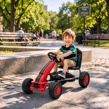 Lightweight Pedal Go Kart with Steering Wheel, Go Cart Ride on Toy with Adjustable Seat for 3+ Years, Red