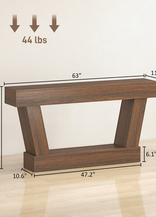 63 Inch Vintage Console Table, Narrow Entryway Table with Open Shelf for Living Room, Brown