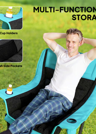 Camping Chair for Adults, Portable Folding Camping Chair w/ Side Pockets, Cup Holders, Carry Bag, Green and Black